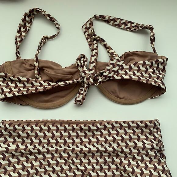 Monday Swimwear Sorrento Bottom and Cala Roja Top Set Husk Geo Print Brown - Picture 11 of 14